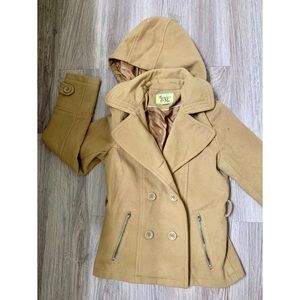 1 beige pea coat w hoodie M